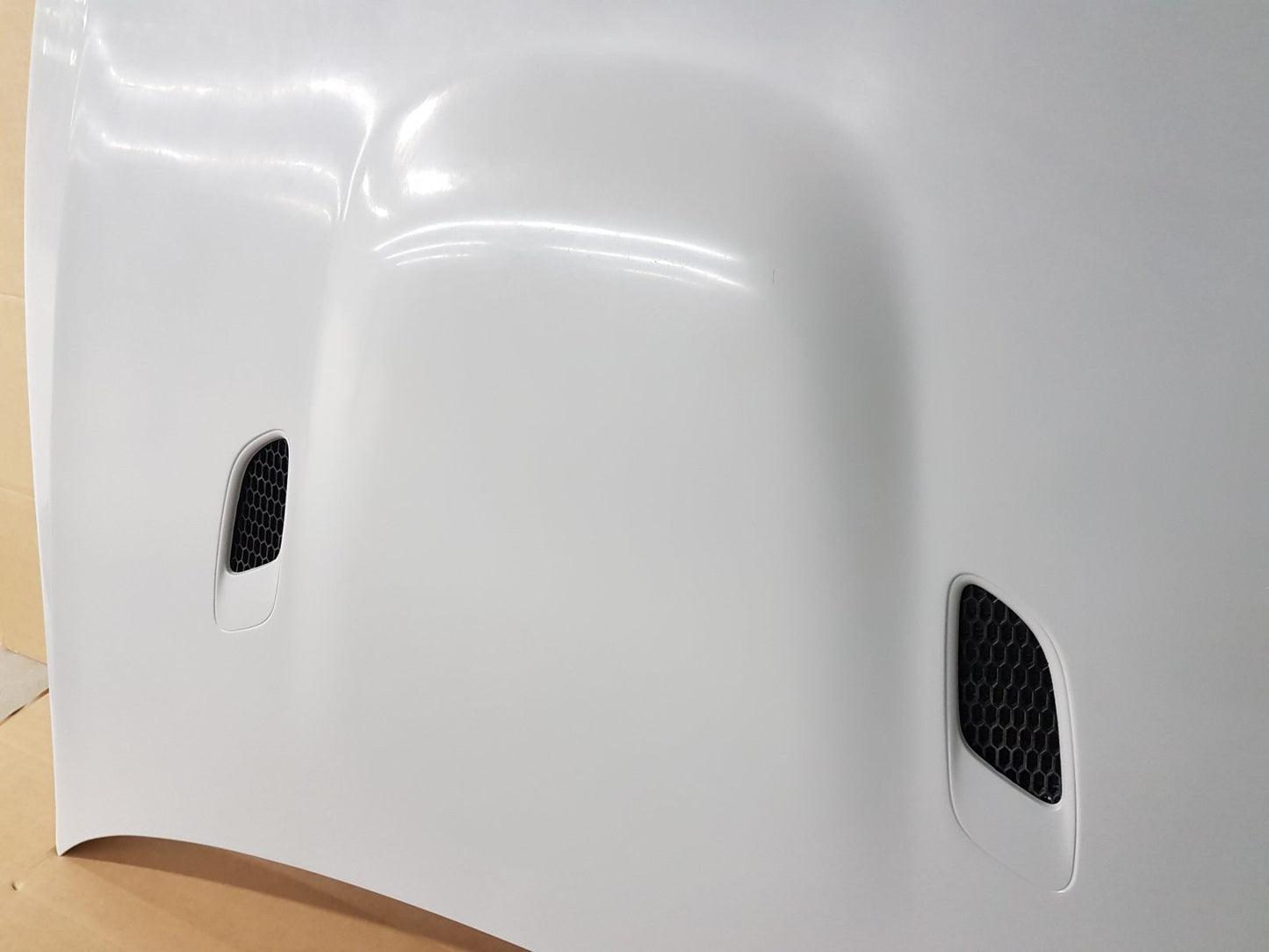 Top Angled View of Bonnet for BMW E90 LCI M3 Look. Made from 1st grade FRP (reinforced fiberglass)