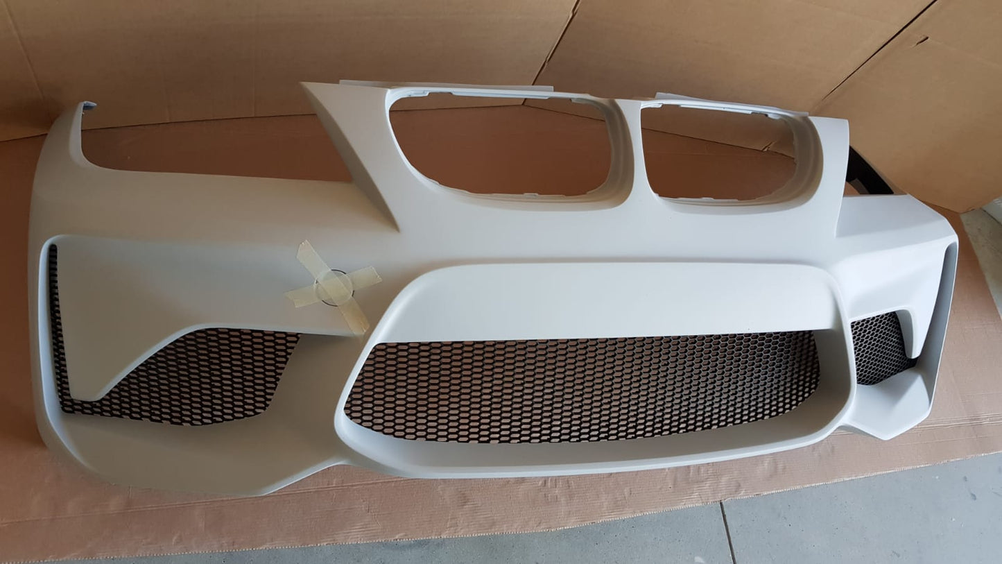Side View of Front Bumper for BMW 3 Series E90/E91 LCI M2 Look. Supplied with high quality ABS Honeycomb Mesh Grill. Made from 1st grade FRP