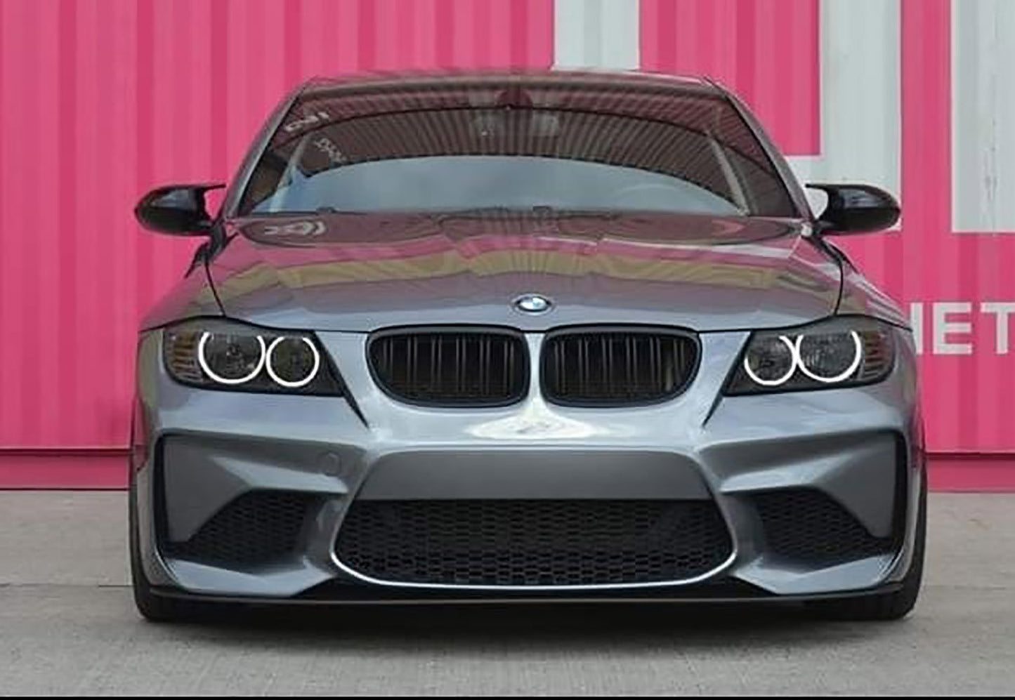 Front View of Front Bumper for BMW 3 Series E90/E91 LCI M2 Look on vehicle.
