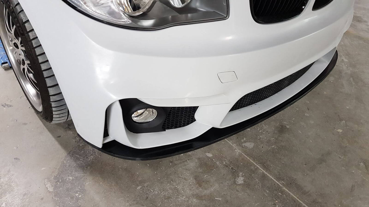 FRONT BLADE LIP BMW 1 SERIE E81 82 87 88 M4 installed on white car front view