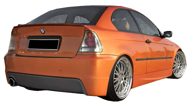 BMW 3 Series E46 Compact 2001 rear bumper in orange finish, featuring a clean design for a sporty and upgraded appearance.