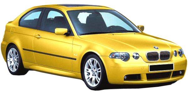 Front View of Front Bumper for BMW 3 Series E46 COMPACT 2001 Pack M Look on vehicle, Fog Lights not included. Made from 1st grade FRP (reinforced fiberglass)