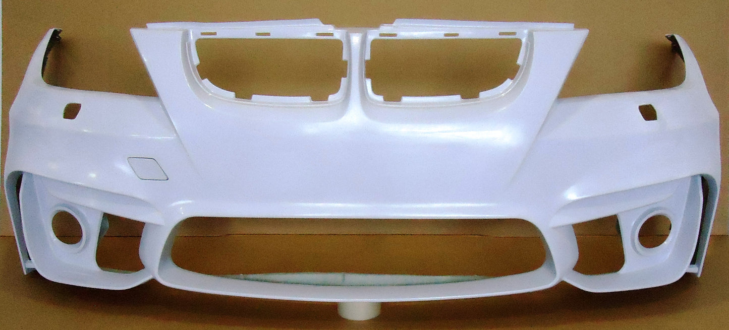 BMW 3 Series E90/E91 pre-LCI front bumper M4 look with fog light housings, unpainted part.