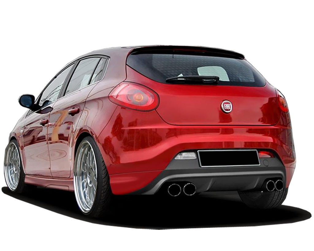 Red Fiat Bravo 2007 fitted with a Vero-style rear bumper, featuring a sporty diffuser and dual exhaust outlets for a performance look.