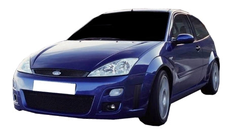 Ford Focus with a custom front bumper featuring a large central grille and sporty integrated fog lights.