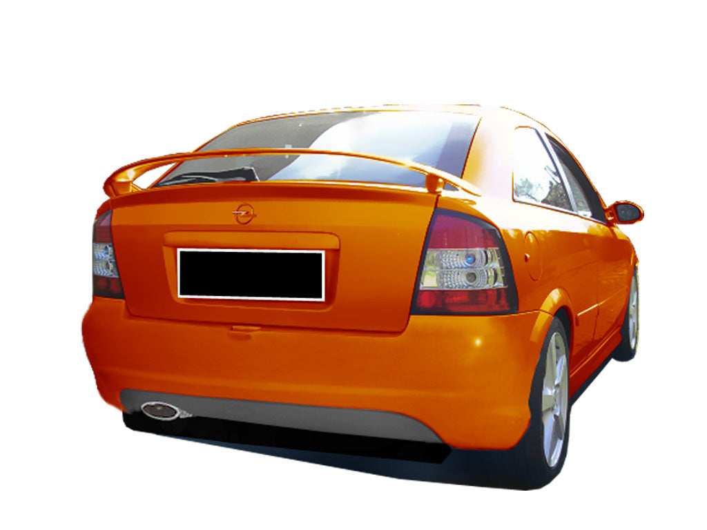 Rear bumper for Opel Astra G Spirit, featuring a smooth aerodynamic design with an integrated exhaust outlet and sporty finish.