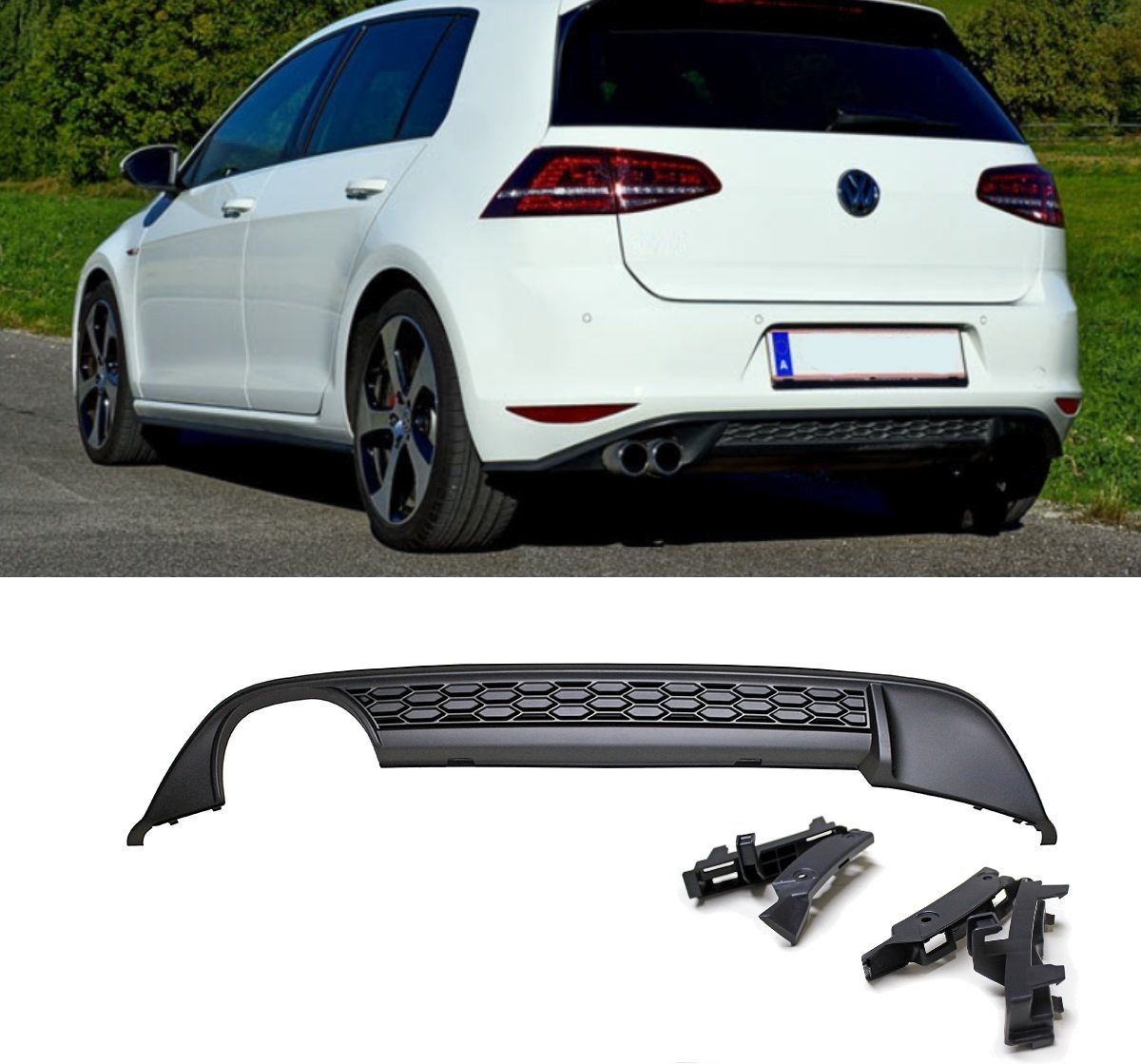 REAR BUMPER DIFFUSER/ REAR DIFFUSER DOUBLE EXHAUST TIP LEFT SIDE VW GOLF VII GTI GTD LOOK