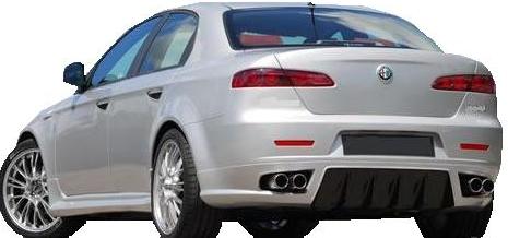 Back View of Rear Diffuser Add-on for Alfa Romeo 159 on vehicle. Made from 1st grade FRP (reinforced fiberglass)  