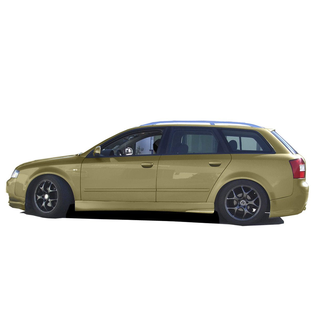 Side Skirts for Audi A4 2004 Avant Sport on vehicle. Made from 1st grade FRP (reinforced fiberglass)  