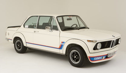 Side View of Set of Wheel Arches for BMW 2002 Turbo on vehicle. Made from 1st grade FRP (reinforced fiberglass)