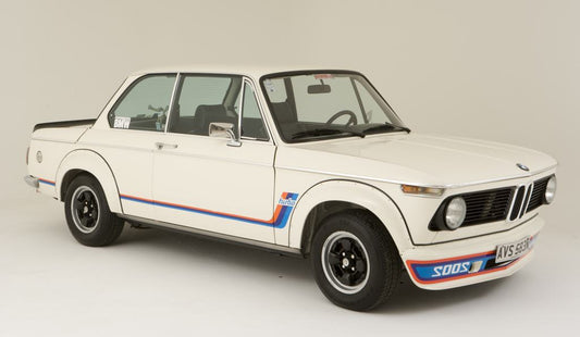 Side View of Set of Wheel Arches for BMW 2002 Turbo on vehicle. Made from 1st grade FRP (reinforced fiberglass)