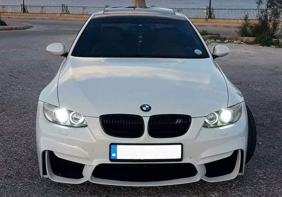 Front View of Front Bumper for BMW 3 Series E92/E93 PRE-LCI COUPE M4 Look on vehicle. Made from 1st grade FRP (reinforced fiberglass)