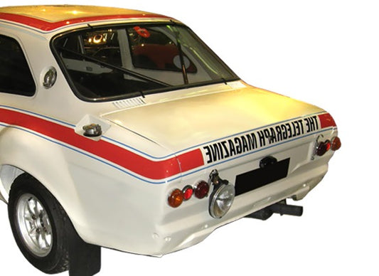 Back View of Trunk for Ford Escort MK1 on vehicle. Made from 1st grade FRP (reinforced fiberglass)