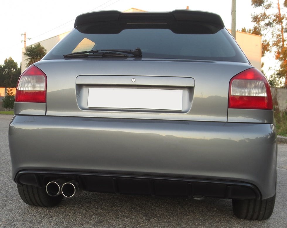 Back View of Roof Spoiler for Audi A3 8L RS3 Look on vehicle. Made from 1st grade FRP (reinforced fiberglass)