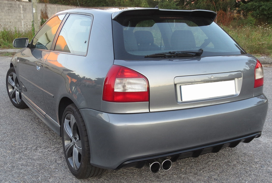 Back Angled View of Roof Spoiler for Audi A3 8L RS3 Look on vehicle. Made from 1st grade FRP (reinforced fiberglass)