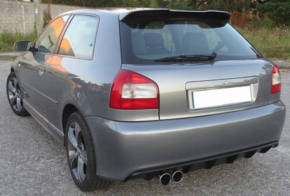 Back Angled View of Roof Spoiler for Audi A3 8L RS3 Look on vehicle. Made from 1st grade FRP (reinforced fiberglass)