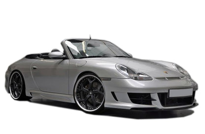 Front View of Side Skirts for Porsche 911/996 on vehicle.