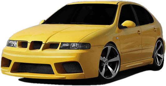 Yellow Seat Leon 1M with a custom front bumper modification.