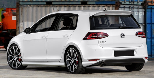 Roof Spoiler for Volkswagen Golf VII on vehicle. Made from 1st grade FRP (reinforced fiberglass)