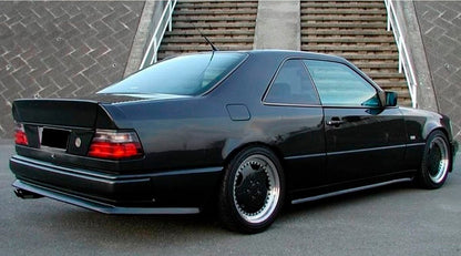Trunk Spoiler for Mercedes W124 Coupé Look AMG on vehicle. Made from 1st grade FRP (reinforced fiberglass)  