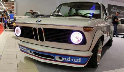 Front View of Front Lip for BMW 2002 Turbo on vehicle. Made from 1st grade FRP (reinforced fiberglass)