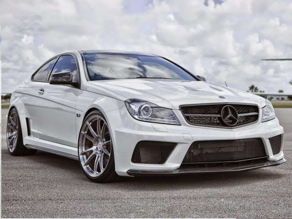 Front View of Body Kit for Mercedes C63 Coupe W204 Black Series on vehicle. Made from 1st grade FRP (reinforced fiberglass)