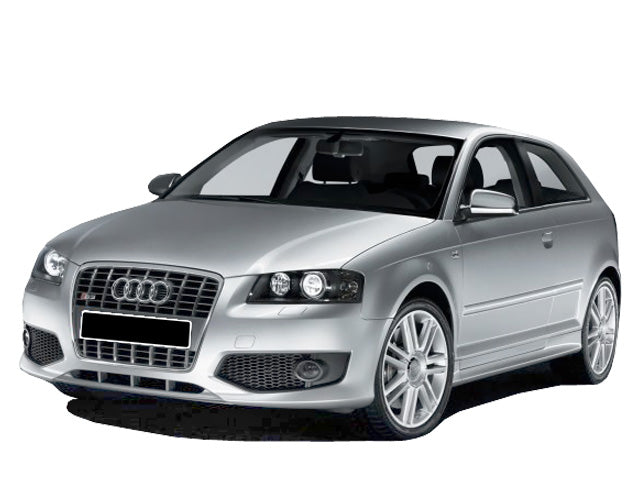 Front View of Front Bumper for Audi A3 8P S3 LOOK 2007 on vehicle (Fog Lights & Grills not included). Made from 1st grade FRP (reinforced fiberglass)