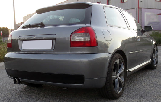 Rear bumper Audi A3 8L S3 Look in grey, with dual exhaust outlets and clean OEM-style sporty design.