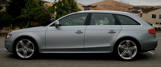 Side View of Side Skirts/Side Bars for Audi A4/B8 S-LINE on vehicle. Made from 1st grade FRP (reinforced fiberglass)