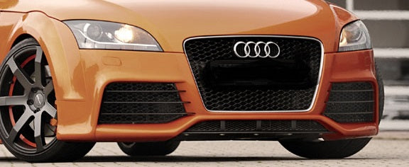 Front View of Front Bumper for Audi TT 8J on vehicle. Made from 1st grade FRP (reinforced fiberglass)