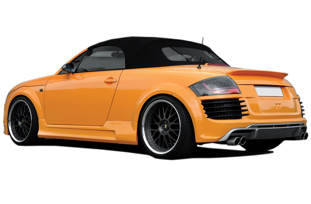 Side View of Rear Bumper for Audi TT 8N R8 LOOK on vehicle. Made from 1st grade FRP (reinforced fiberglass)