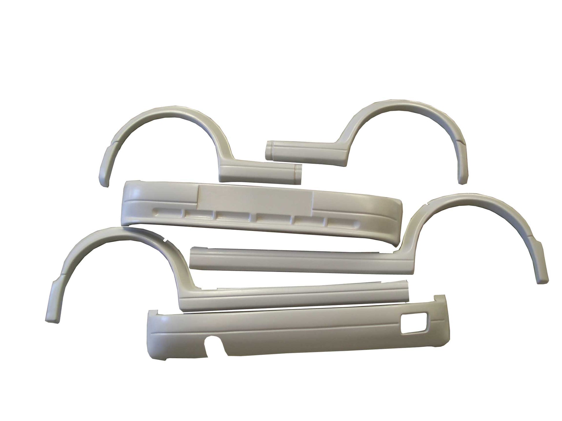 Front Bumper, Rear Bumper, Set of Side Skirts & Set of Wheel Arches of Body Kit for Austin Mini. Made from 1st grade FRP (reinforced fiberglass)