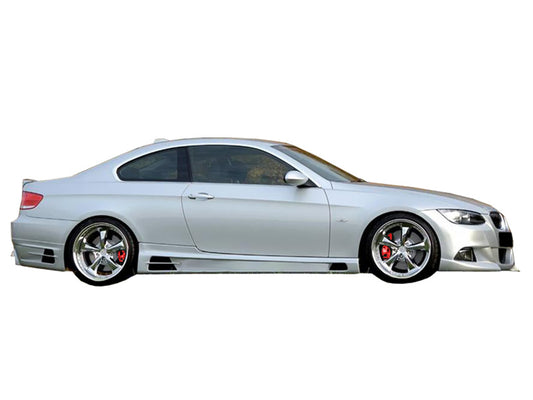 Side View of Side Skirts for BMW 3 SERIES E92/E93 Sport on vehicle. Made from 1st grade FRP (reinforced fiberglass)