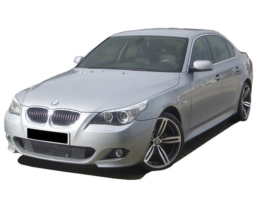 BMW 5 Series E60/E61 Pack M Look front bumper with integrated fog lights and sport design, enhancing the car’s aggressive styling.