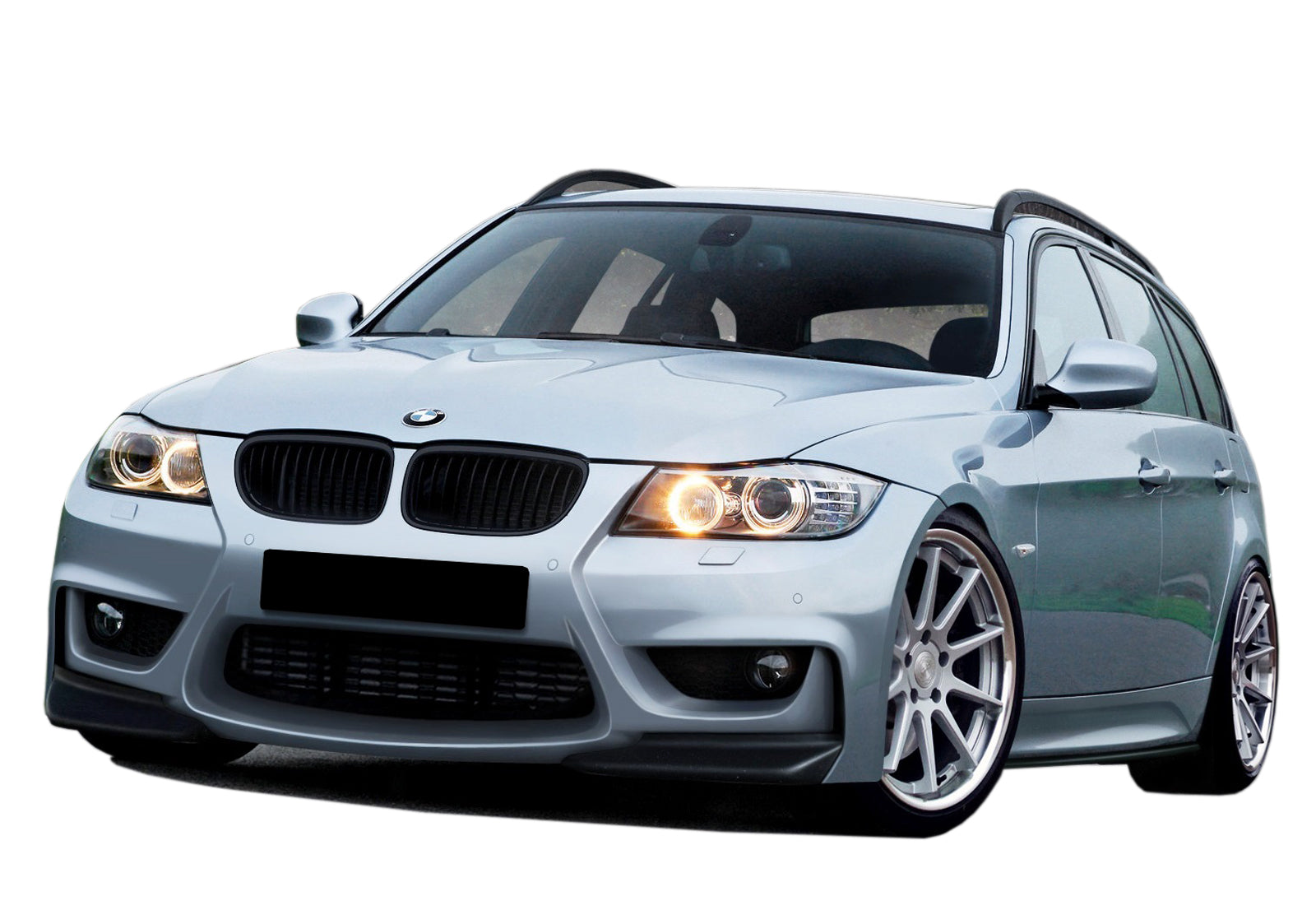 Front View of Front Bumper for BMW 3 Series E90/E91 LCI FR Style. Made from 1st grade FRP (reinforced fiberglass)