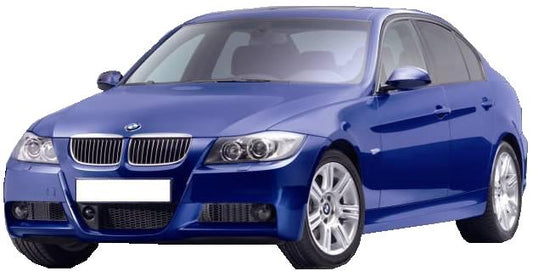 Front View of Front Bumper for BMW 3 Series E90/E91 PRE-LCI Pack M Look on vehicle, Fog Lights not included. Made from 1st grade FRP (reinforced fiberglass)