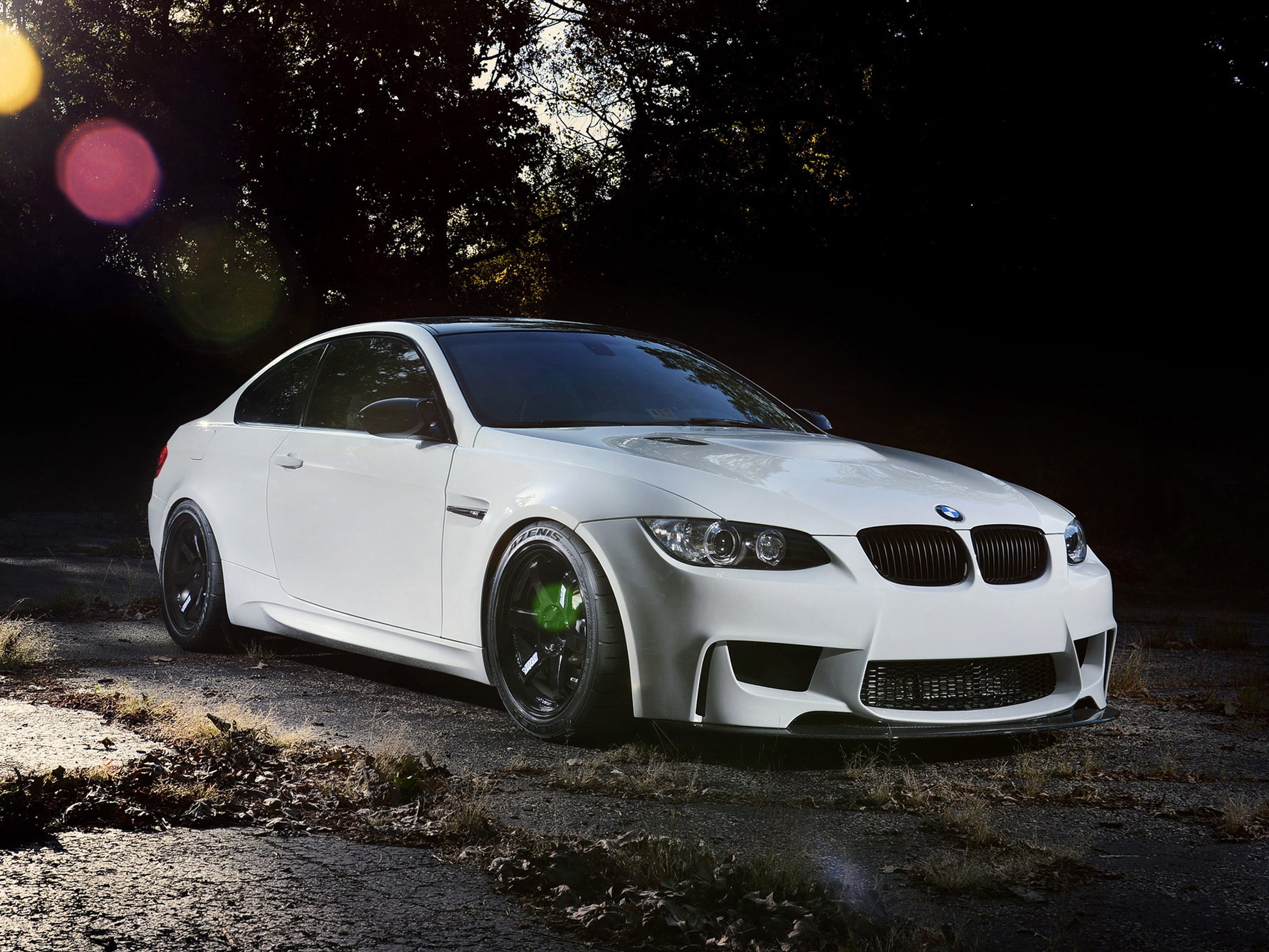 Side View of Front Bumper for BMW 3 Series M3 Coupe E92/E93 PRE-LCI 1M Look on vehicle. Made from 1st grade FRP (reinforced fiberglass)  