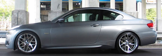 Side View of Side Skirts for BMW 3 SERIES E92/E93 M3 on vehicle. Made from 1st grade FRP (reinforced fiberglass)