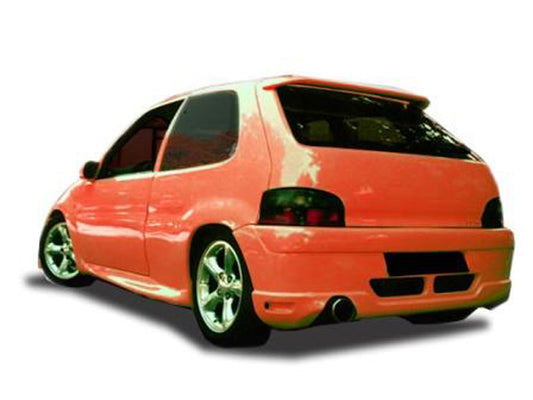 Back View of Side Skirts for Citroen Saxo Gladiator on vehicle. Made from 1st grade FRP (reinforced fiberglass)