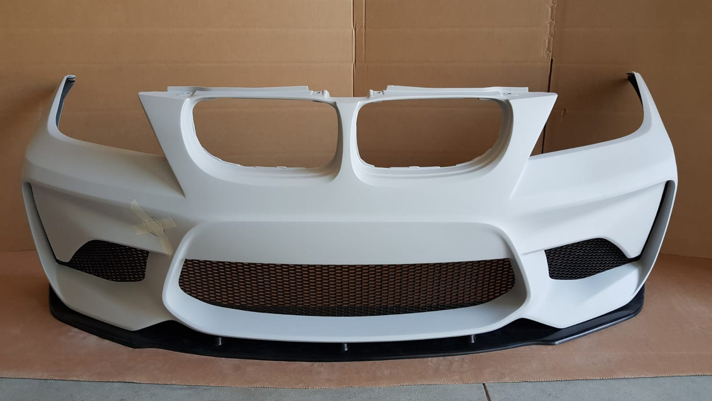 Front View of Front Bumper for BMW 3 Series E90/E91 PRE-LCI M2 Look. Made from 1st grade FRP (reinforced fiberglass)