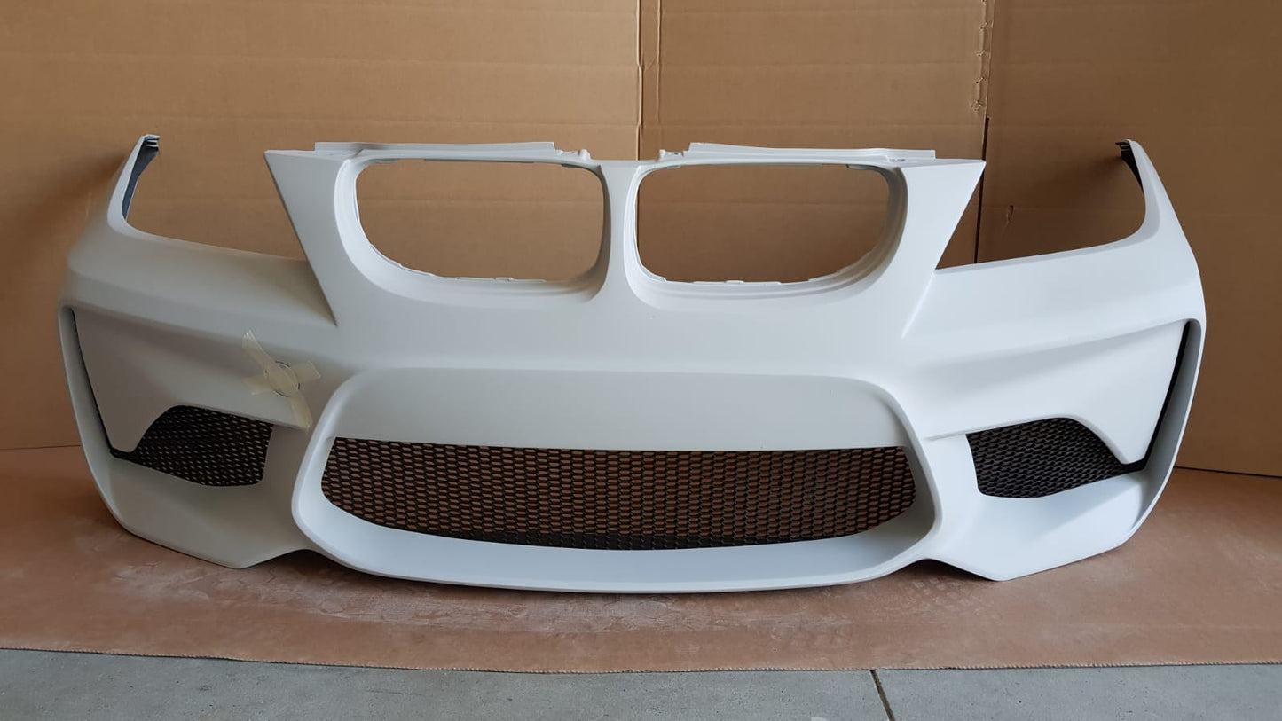 Front View of Front Bumper for BMW 3 Series E90/E91 PRE-LCI M2 Look. Made from 1st grade FRP (reinforced fiberglass)