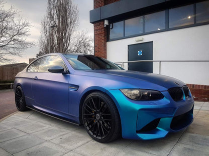 Side View of Front Bumper for BMW 3 Series E92/E93 COUPE M2 Look, on vehicle. Made from 1st grade FRP (reinforced fiberglass)