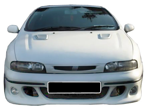 Front View of Front Bumper for Fiat Bravo Abarth on vehicle (Fog Lights not included). Made from 1st grade FRP (reinforced fiberglass)