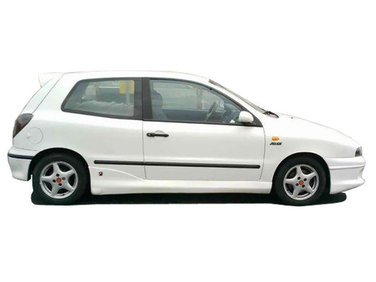 Side View of Side Skirts for Fiat Bravo Abarth on vehicle. Made from 1st grade FRP (reinforced fiberglass)