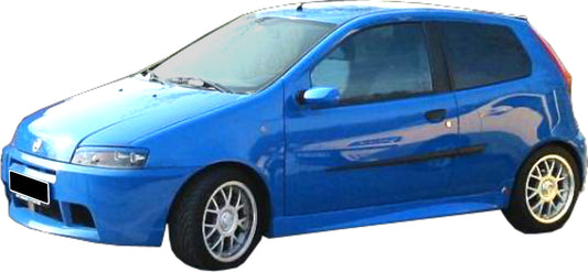 Side View of Side Skirts for Fiat Punto 2000 Abarth on vehicle. Made from 1st grade FRP (reinforced fiberglass)