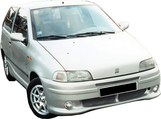 Front View of Front Bumper for Fiat Punto Abarth on vehicle (Fog Lights not included). Made from 1st grade FRP (reinforced fiberglass)