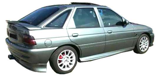 Back View of Side Skirts for Ford Escort MK6 on vehicle. Made from 1st grade FRP (reinforced fiberglass)
