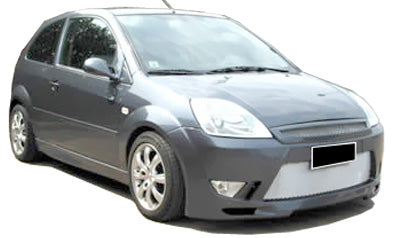 Front View of Front Bumper for Ford Fiesta MK6 Thor on vehicle (Fog Lights not included). Made from 1st grade FRP (reinforced fiberglass)
