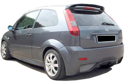 Back View of Rear Bumper for Ford Fiesta MK5 Thor on vehicle. Made from 1st grade FRP (reinforced fiberglass).
