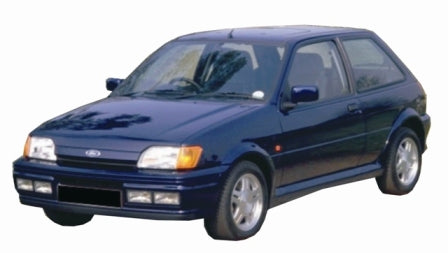 Front View of Front Bumper for Ford Fiesta MK3 on vehicle. Made from 1st grade FRP (reinforced fiberglass)